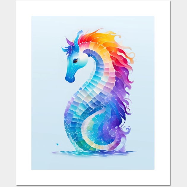 Stylish Seahorse in Watercolor Style - AI Art Wall Art by Asarteon